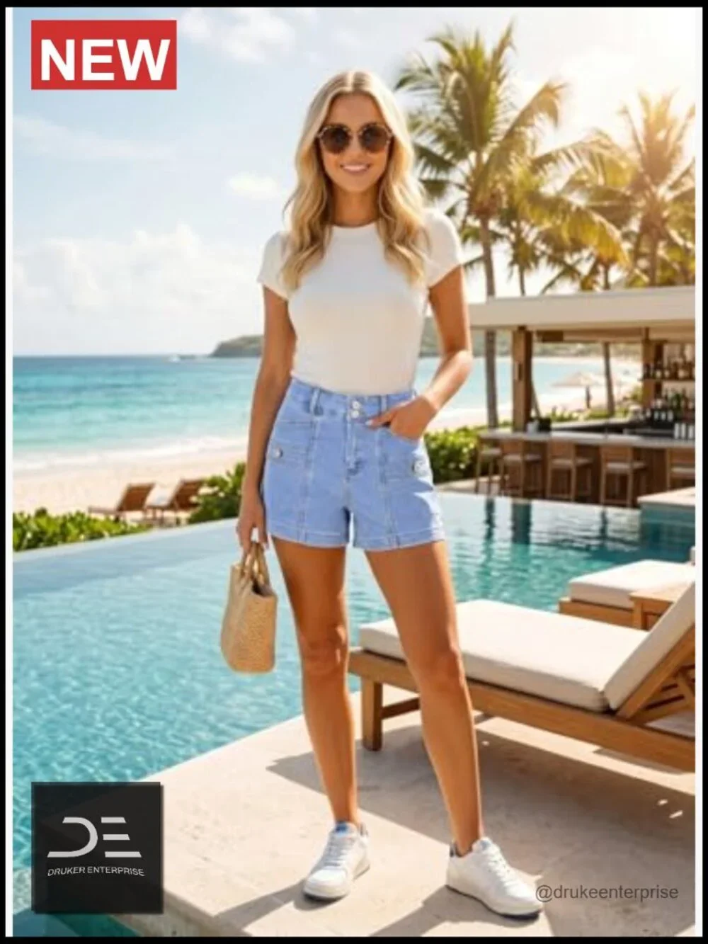 High Waisted Stretchy Denim Shorts Double Button Fly